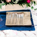 Set Pennelli Make-up Grigio Perla Con Astuccio Arrotolabile Troussy  (14 pennelli)